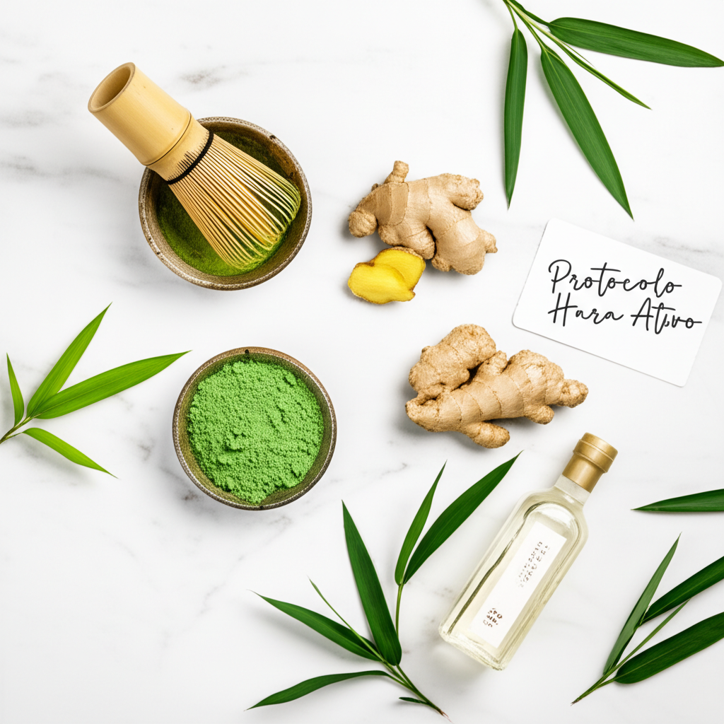 Matcha, gengibre e vinagre de arroz — os 3 ingredientes do Protocolo Hara Ativo